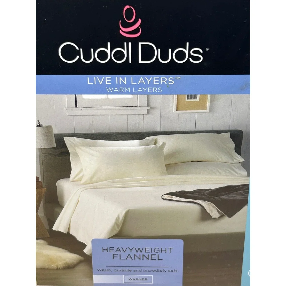 Cuddl Duds Twin Heavyweight Flannel Sheet Set Ivory 100% Cotton 3CUSFLSSSDTW